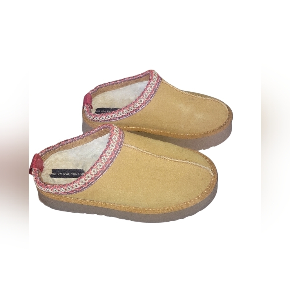 French Connection Women's Platform Suede Upper Tan Winter Slippers Sz L9/10